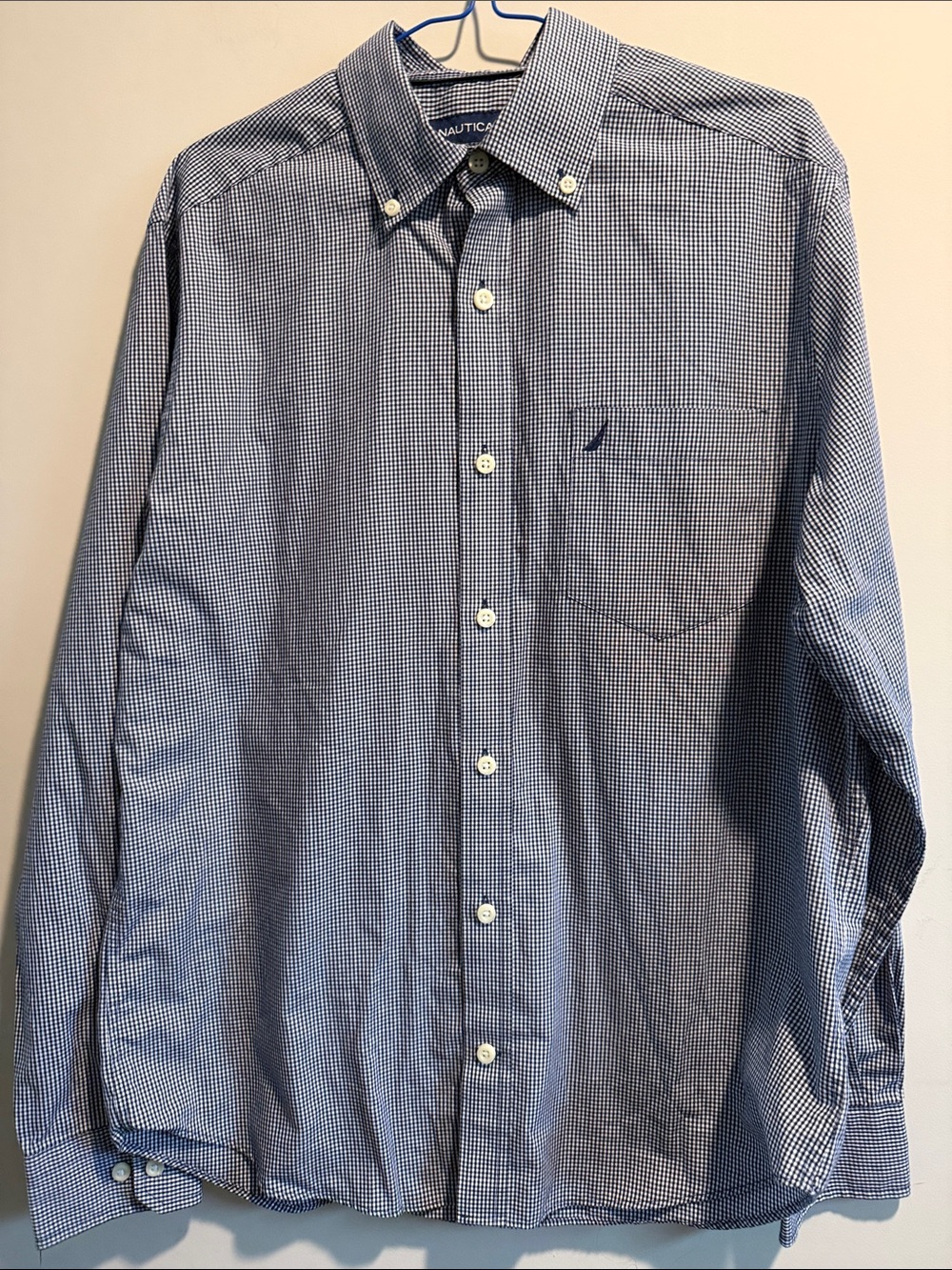 Nautica Blue and White Micro-Check Button-Down Shirt